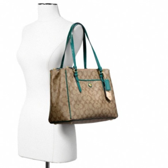 NWT Coach PEYTON JORDAN 2xZIP CARRYALL SIGNATURE F24603 LT KH/Pom Below $378 Ret - Picture 3 of 4